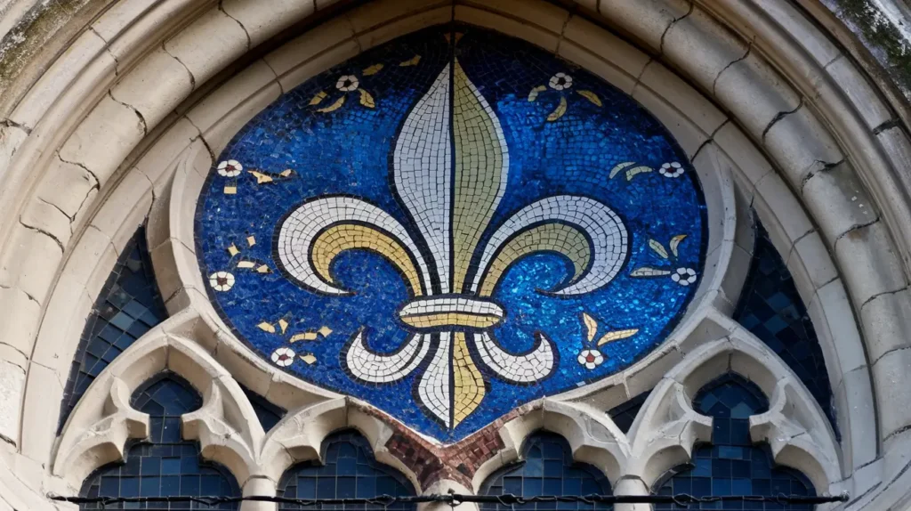 Stylized three-petaled lily emblem.